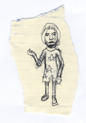 Exotic man in a starry tunic, biro on paper