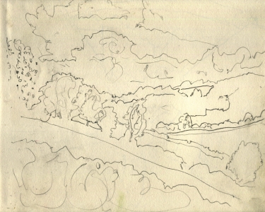 Study for Storm over Slad Valley, pencil om paper