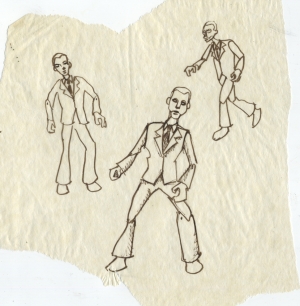 Luke Florio, Office life makes me feel like a <s>robot, </s<s> puppet</s>, zombie, 2000, pen on tracing paper