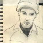Self portrait and portrait of Tobin, pencil on paper